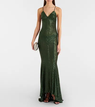 Norma Kamali Sequined Gown In Green