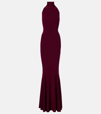 Norma Kamali Turtleneck Jersey Gown In Burgundy