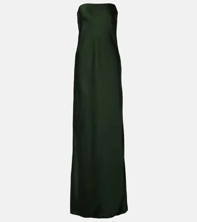 Norma Kamali Strapless Satin Gown In Green