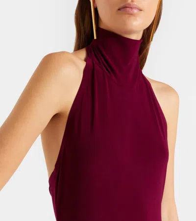 Norma Kamali Turtleneck Jersey Gown In Burgundy