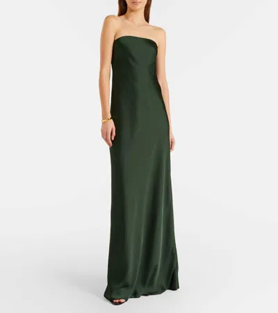 Norma Kamali Strapless Satin Gown In Green