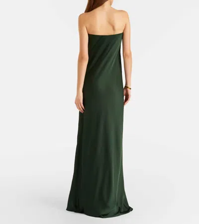 Norma Kamali Strapless Satin Gown In Green
