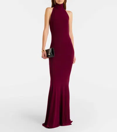 Norma Kamali Turtleneck Jersey Gown In Burgundy