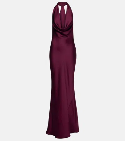 Norma Kamali Draped Satin Gown In Burgundy