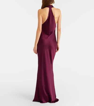 Norma Kamali Draped Satin Gown In Burgundy