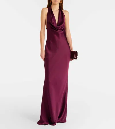 Norma Kamali Draped Satin Gown In Burgundy