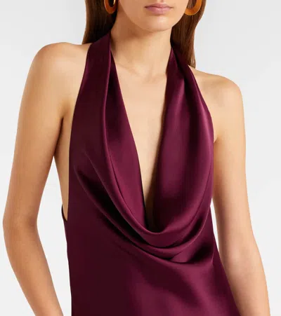 Norma Kamali Draped Satin Gown In Burgundy