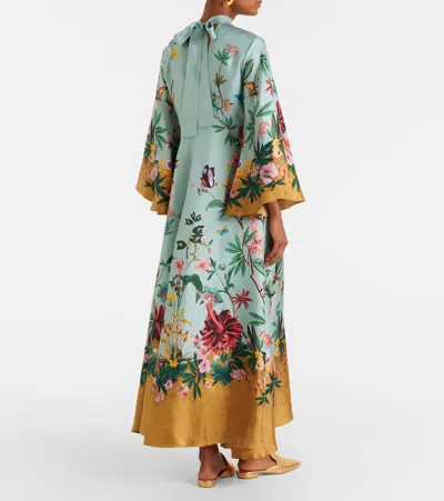 La Doublej Magnifico Floral Silk Twill Maxi Dress In Blue