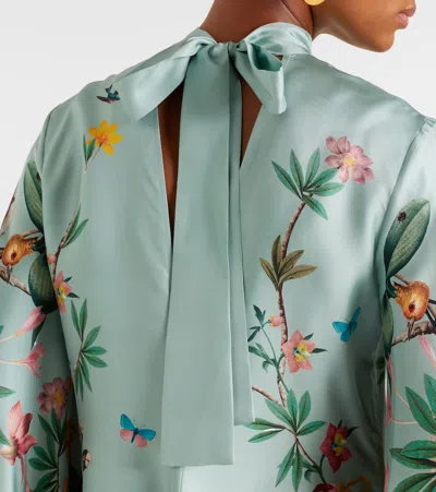 La Doublej Magnifico Floral Silk Twill Maxi Dress In Blue