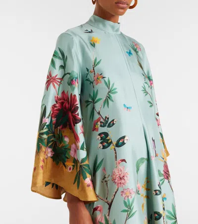La Doublej Magnifico Floral Silk Twill Maxi Dress In Blue