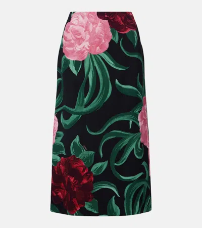 La Doublej Floral Satin Pencil Skirt In Multi