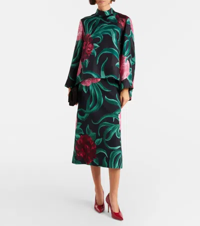 La Doublej Floral Satin Pencil Skirt In Multi