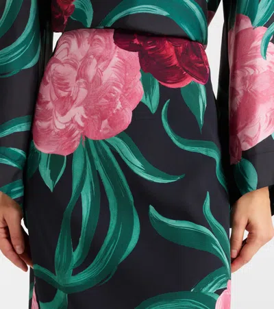 La Doublej Floral Satin Pencil Skirt In Multi