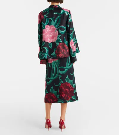 La Doublej Floral Satin Pencil Skirt In Multi