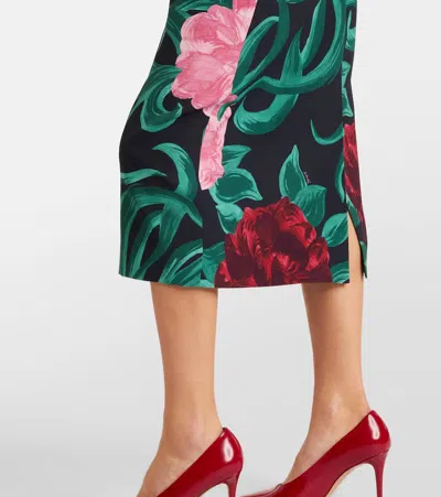 La Doublej Floral Satin Pencil Skirt In Multi