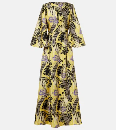 La Doublej Belle Cutout Printed Silk Maxi Dress In Yellow