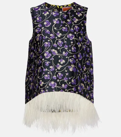 La Doublej La Scala Feather-trimmed Jacquard Top In Multi