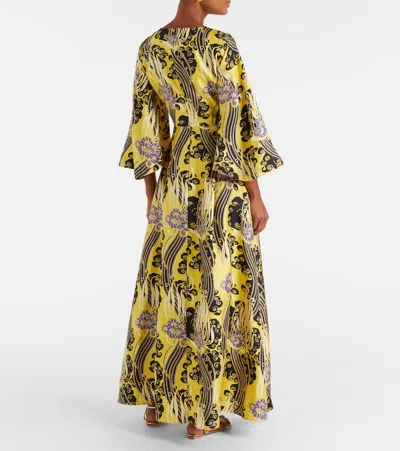 La Doublej Belle Cutout Printed Silk Maxi Dress In Yellow