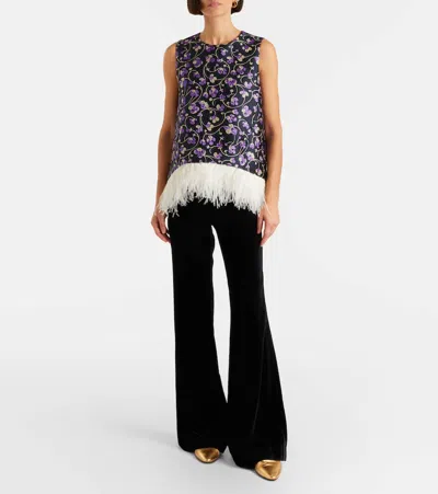 La Doublej La Scala Feather-trimmed Jacquard Top In Multi