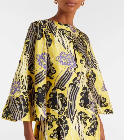La Doublej Belle Cutout Printed Silk Maxi Dress In Yellow