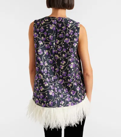 La Doublej La Scala Feather-trimmed Jacquard Top In Multi