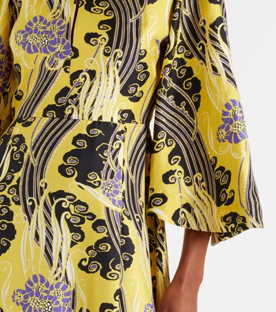 La Doublej Belle Cutout Printed Silk Maxi Dress In Yellow