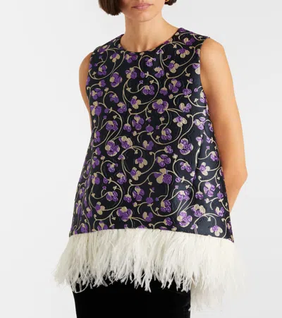 La Doublej La Scala Feather-trimmed Jacquard Top In Multi