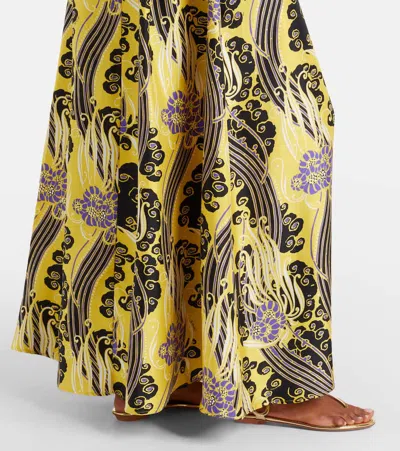 La Doublej Belle Cutout Printed Silk Maxi Dress In Yellow