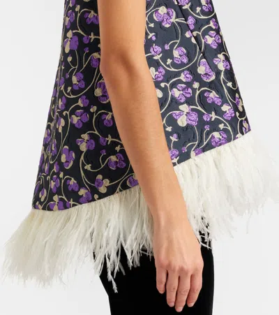 La Doublej La Scala Feather-trimmed Jacquard Top In Multi