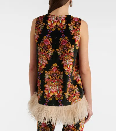 La Doublej La Scala Feather-trimmed Cotton Top In Multi