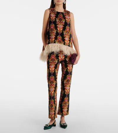 La Doublej La Scala Feather-trimmed Cotton Top In Multi