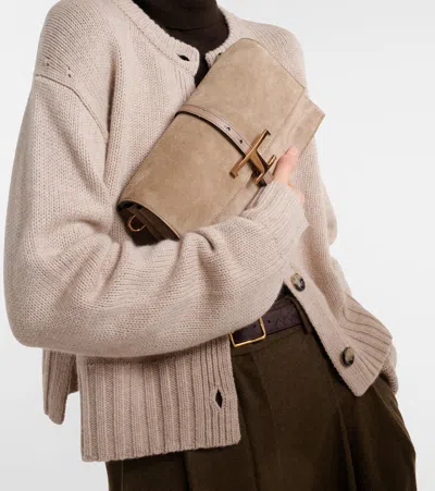 Tod's T Timeless Mini Suede Shoulder Bag In Brown