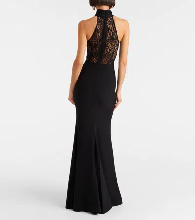 Rebecca Vallance Dixie Draped Halterneck Lace And Taffeta Gown In Black