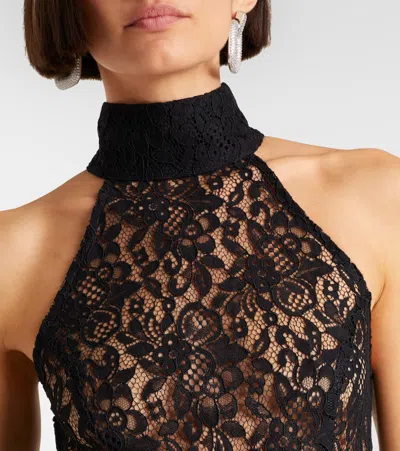 Rebecca Vallance Dixie Draped Halterneck Lace And Taffeta Gown In Black