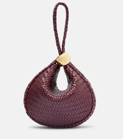 Amanu Zambia Woven Leather Clutch In Burgundy