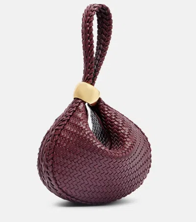 Amanu Zambia Woven Leather Clutch In Burgundy