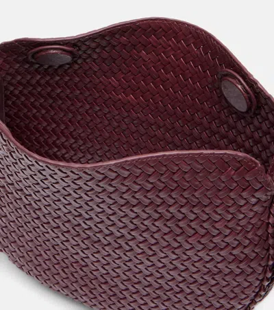 Amanu Zambia Woven Leather Clutch In Burgundy