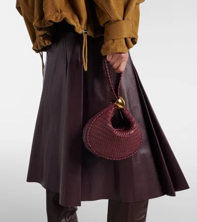 Amanu Zambia Woven Leather Clutch In Burgundy