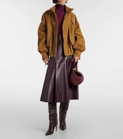 Amanu Zambia Woven Leather Clutch In Burgundy