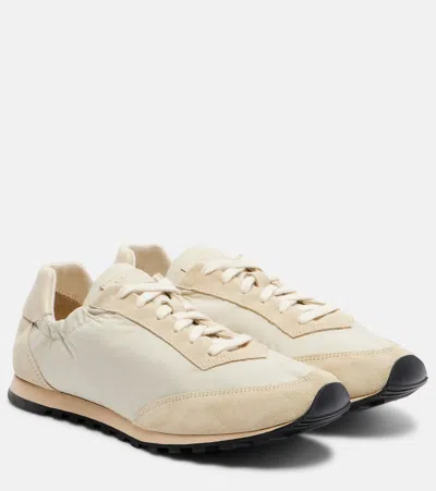 Le Monde Beryl Slim Runner Suede-trimmed Sneakers In White