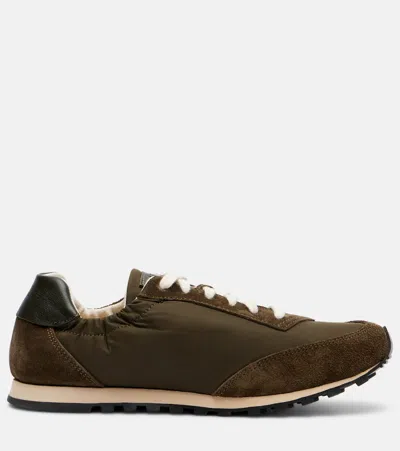Le Monde Beryl Slim Runner Suede-trimmed Sneakers In Green