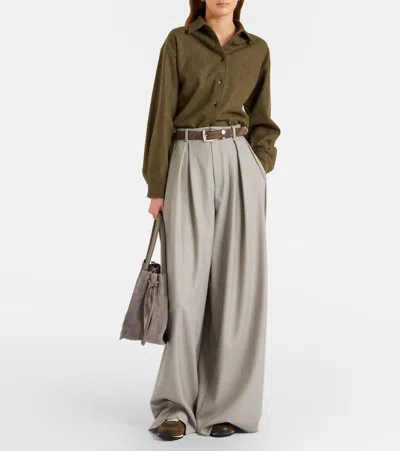 Le Monde Beryl Slim Runner Suede-trimmed Sneakers In Green