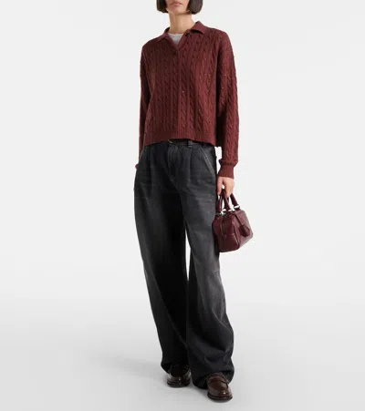 Brunello Cucinelli Cable-knit Cotton-blend Polo Sweater In Brown