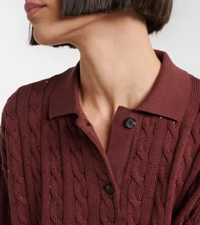 Brunello Cucinelli Cable-knit Cotton-blend Polo Sweater In Brown