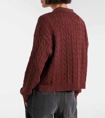 Brunello Cucinelli Cable-knit Cotton-blend Polo Sweater In Brown