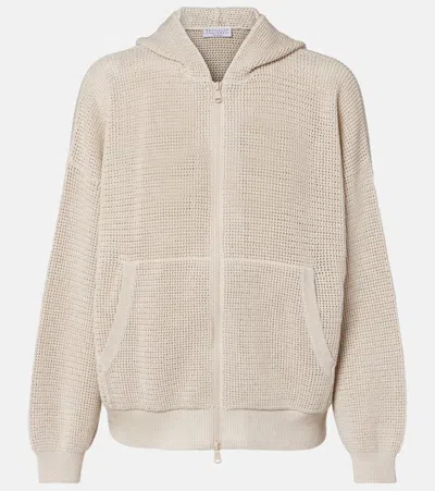 Brunello Cucinelli Open-knit Cotton-blend Lamé Zip-up Hoodie In Neutral