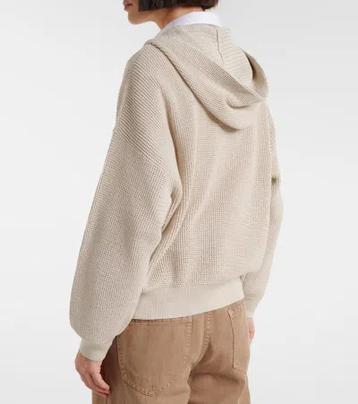 Brunello Cucinelli Open-knit Cotton-blend Lamé Zip-up Hoodie In Neutral