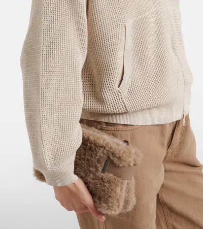 Brunello Cucinelli Open-knit Cotton-blend Lamé Zip-up Hoodie In Neutral