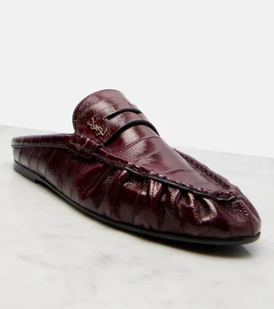 Saint Laurent Le Loafer Eel Slippers In Burgundy