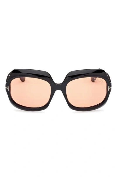 Tom Ford Ren 60mm Geometric Sunglasses In Black